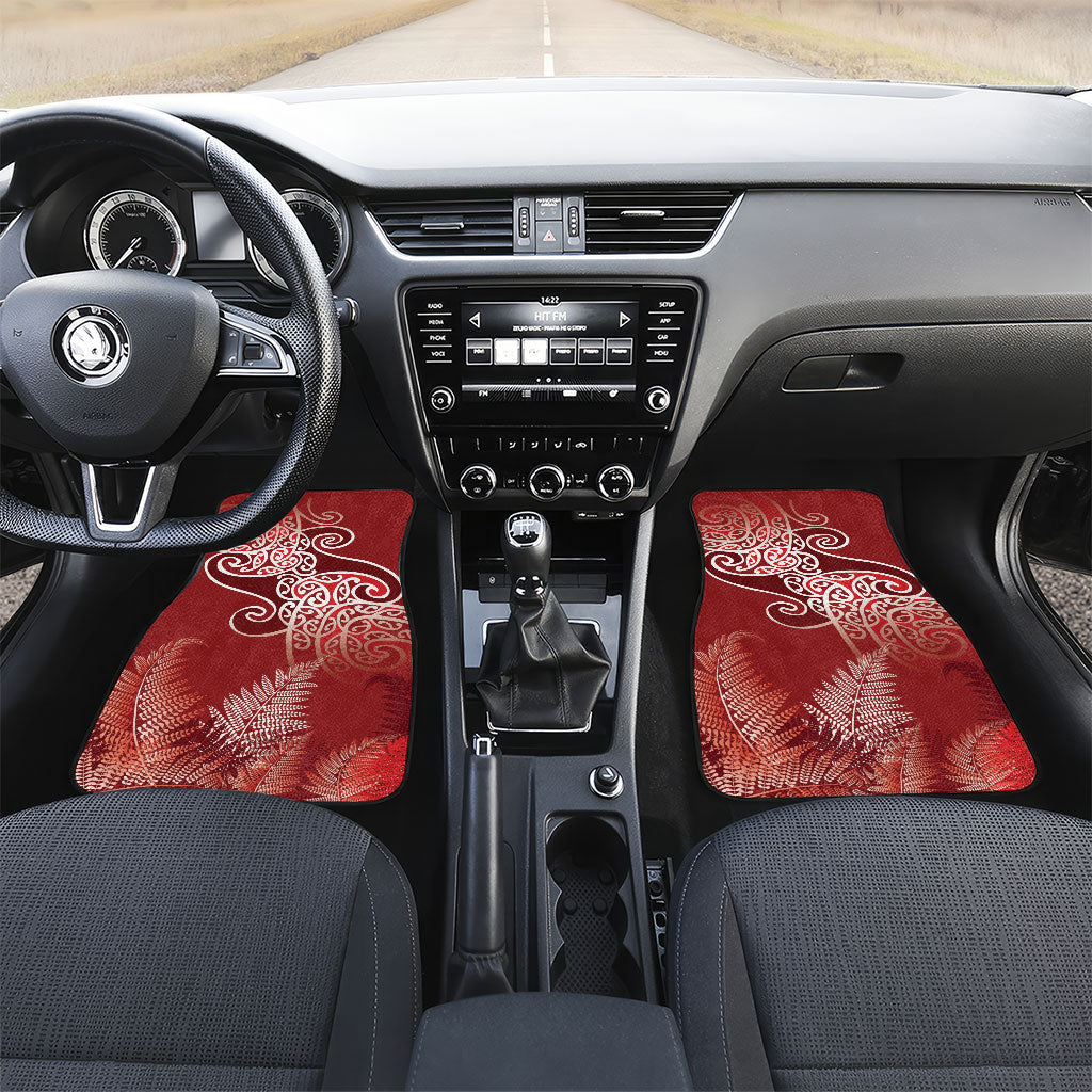 Aotearoa Maori Koru Curves Car Mats Silver Ferns - Crimson Red LT7 Set 2pcs - Front Red - Polynesian Pride