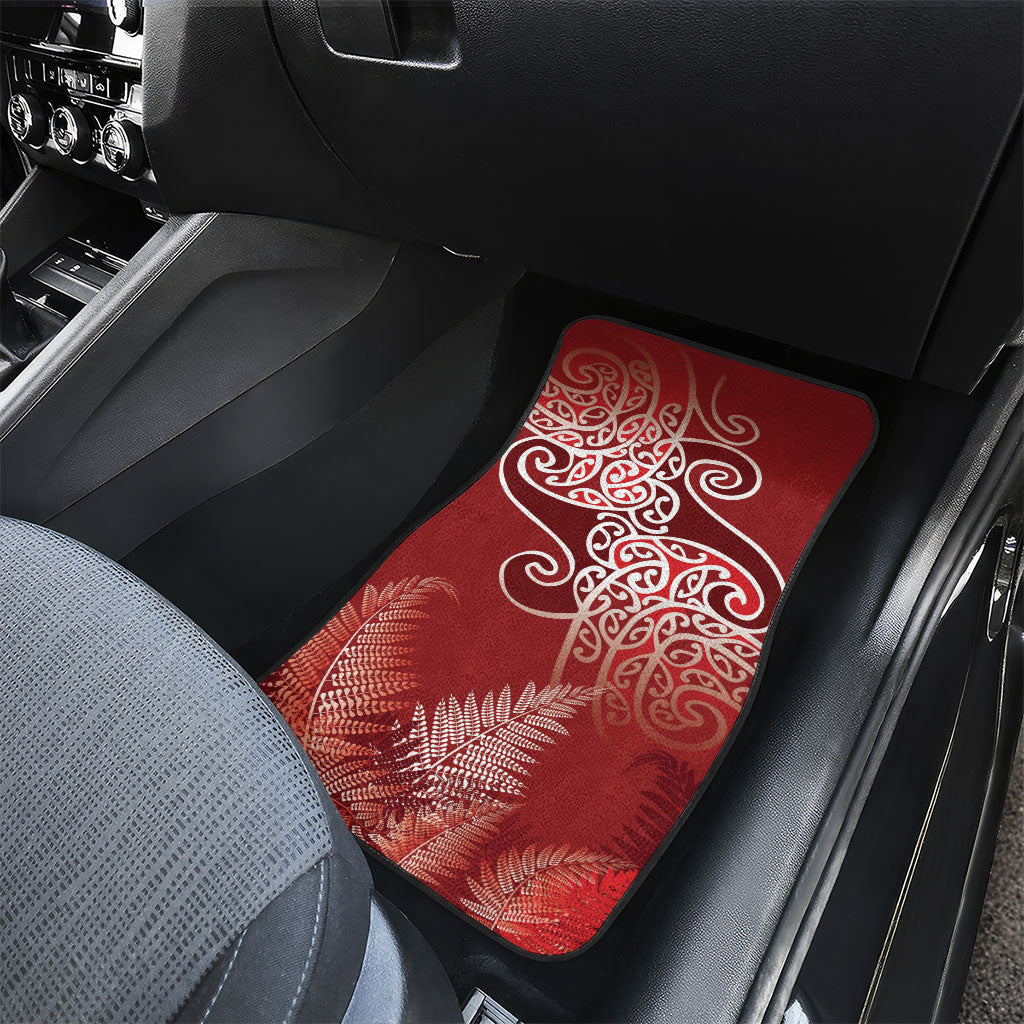 Aotearoa Maori Koru Curves Car Mats Silver Ferns - Crimson Red LT7 - Polynesian Pride