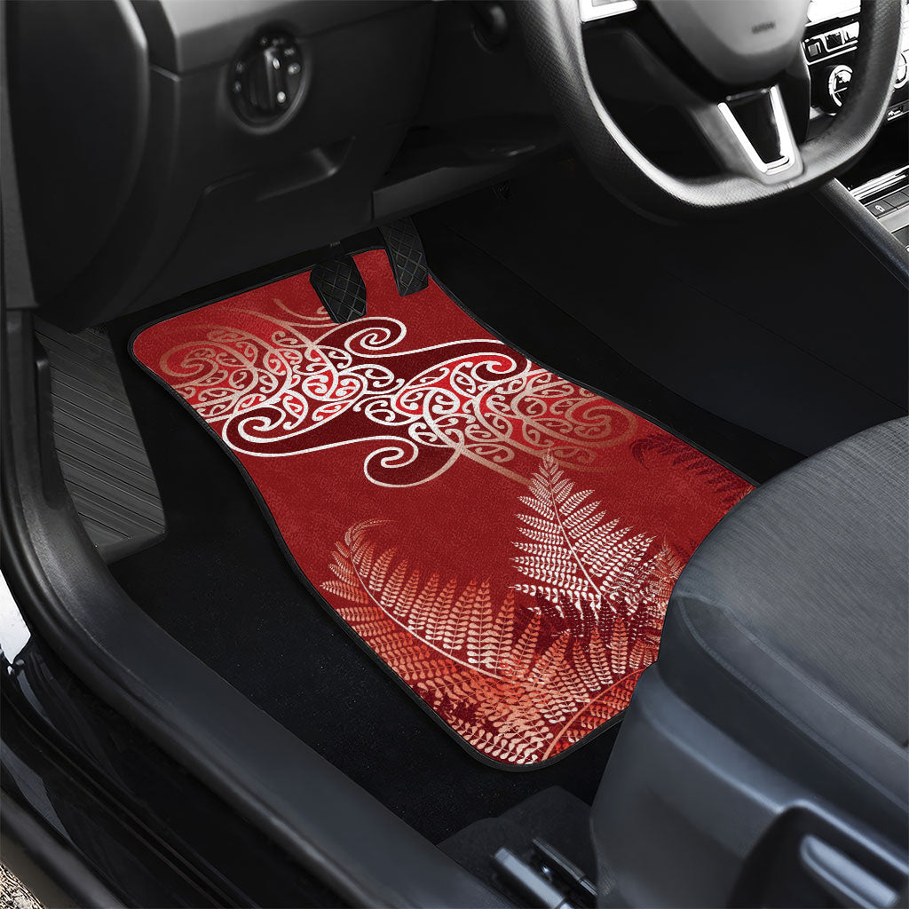 Aotearoa Maori Koru Curves Car Mats Silver Ferns - Crimson Red LT7 - Polynesian Pride