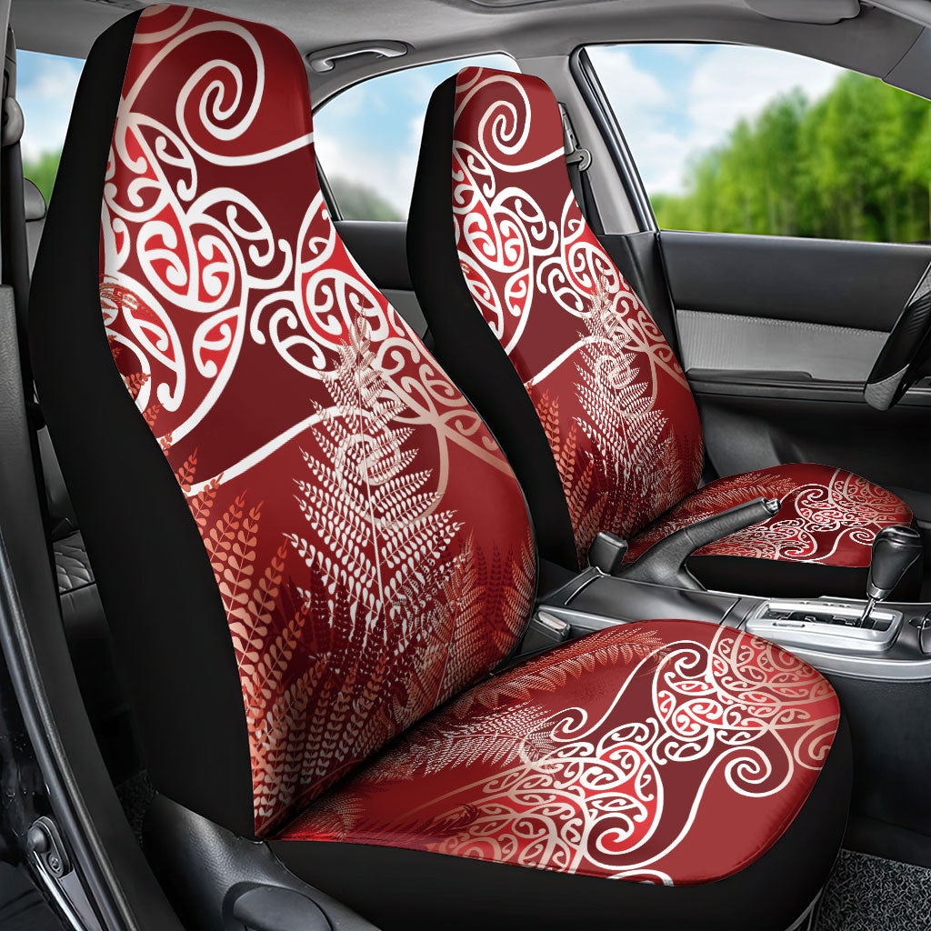 Aotearoa Maori Koru Curves Car Seat Cover Silver Ferns - Crimson Red LT7 - Polynesian Pride
