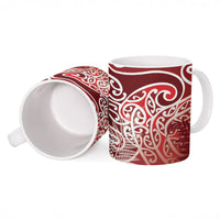 Aotearoa Maori Koru Curves Ceramic Mug Silver Ferns - Crimson Red LT7 - Polynesian Pride