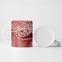 Aotearoa Maori Koru Curves Ceramic Mug Silver Ferns - Crimson Red LT7 - Polynesian Pride