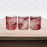 Aotearoa Maori Koru Curves Ceramic Mug Silver Ferns - Crimson Red LT7 - Polynesian Pride