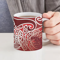 Aotearoa Maori Koru Curves Ceramic Mug Silver Ferns - Crimson Red LT7 - Polynesian Pride