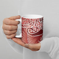 Aotearoa Maori Koru Curves Ceramic Mug Silver Ferns - Crimson Red LT7 - Polynesian Pride
