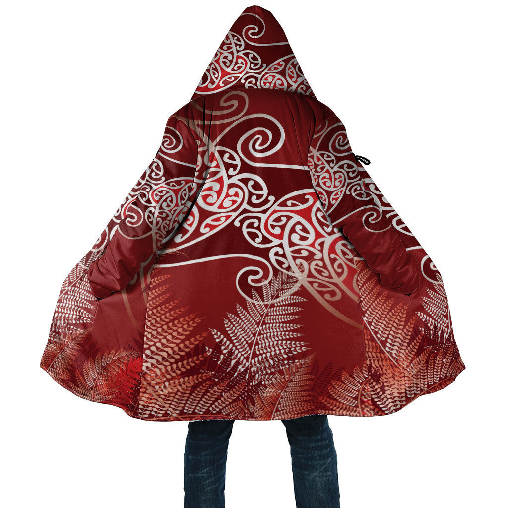 Aotearoa Maori Koru Curves Cloak Silver Ferns - Crimson Red LT7 Unisex Red - Polynesian Pride