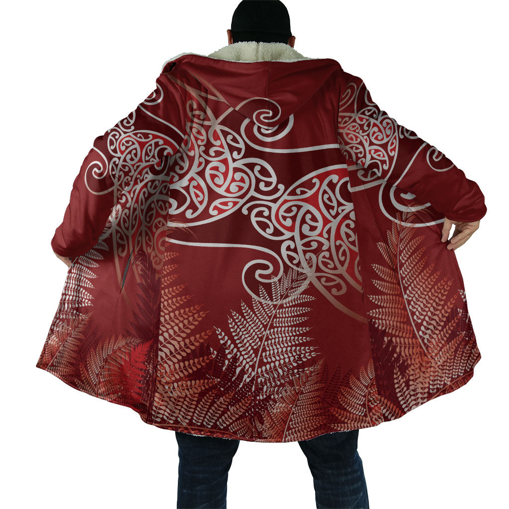 Aotearoa Maori Koru Curves Cloak Silver Ferns - Crimson Red LT7 - Polynesian Pride