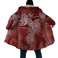 Aotearoa Maori Koru Curves Cloak Silver Ferns - Crimson Red LT7 - Polynesian Pride