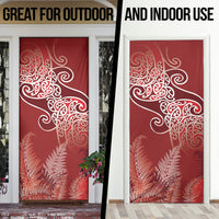 Aotearoa Maori Koru Curves Door Cover Silver Ferns - Crimson Red