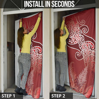 Aotearoa Maori Koru Curves Door Cover Silver Ferns - Crimson Red