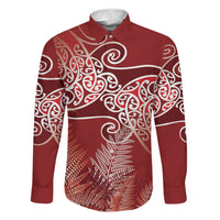 Aotearoa Maori Koru Curves Family Matching Off Shoulder Maxi Dress and Hawaiian Shirt Silver Ferns - Crimson Red