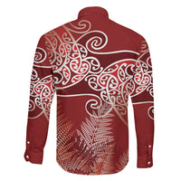 Aotearoa Maori Koru Curves Family Matching Short Sleeve Bodycon Dress and Hawaiian Shirt Silver Ferns - Crimson Red