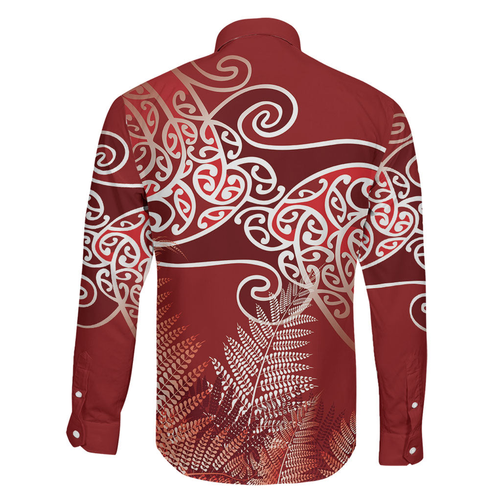 Aotearoa Maori Koru Curves Family Matching Tank Maxi Dress and Hawaiian Shirt Silver Ferns - Crimson Red