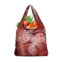 Aotearoa Maori Koru Curves Grocery Bag Silver Ferns - Crimson Red LT7 1-pack One Size Red - Polynesian Pride