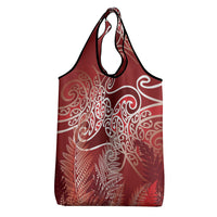 Aotearoa Maori Koru Curves Grocery Bag Silver Ferns - Crimson Red LT7 - Polynesian Pride