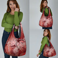 Aotearoa Maori Koru Curves Grocery Bag Silver Ferns - Crimson Red LT7 - Polynesian Pride