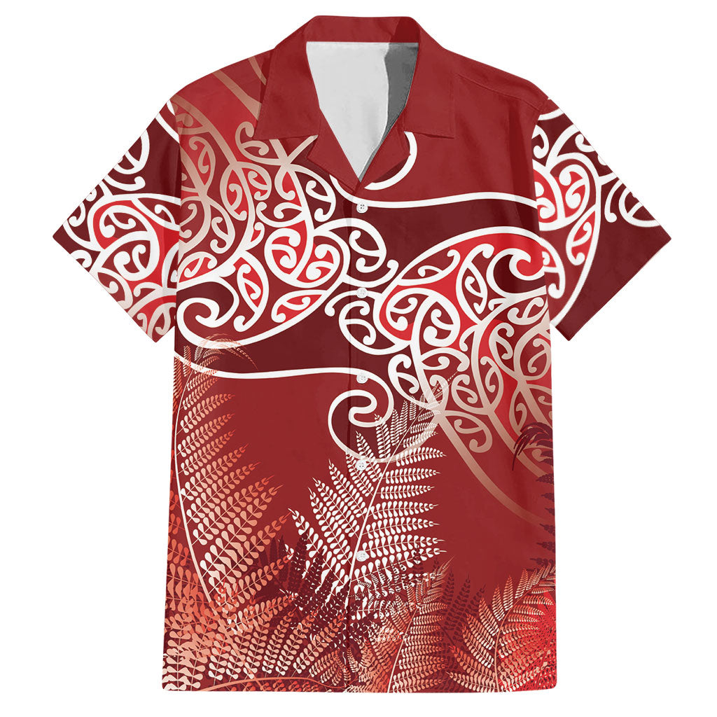 Aotearoa Maori Koru Curves Hawaiian Shirt Silver Ferns - Crimson Red LT7 Red - Polynesian Pride