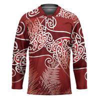 Aotearoa Maori Koru Curves Hockey Jersey Silver Ferns - Crimson Red