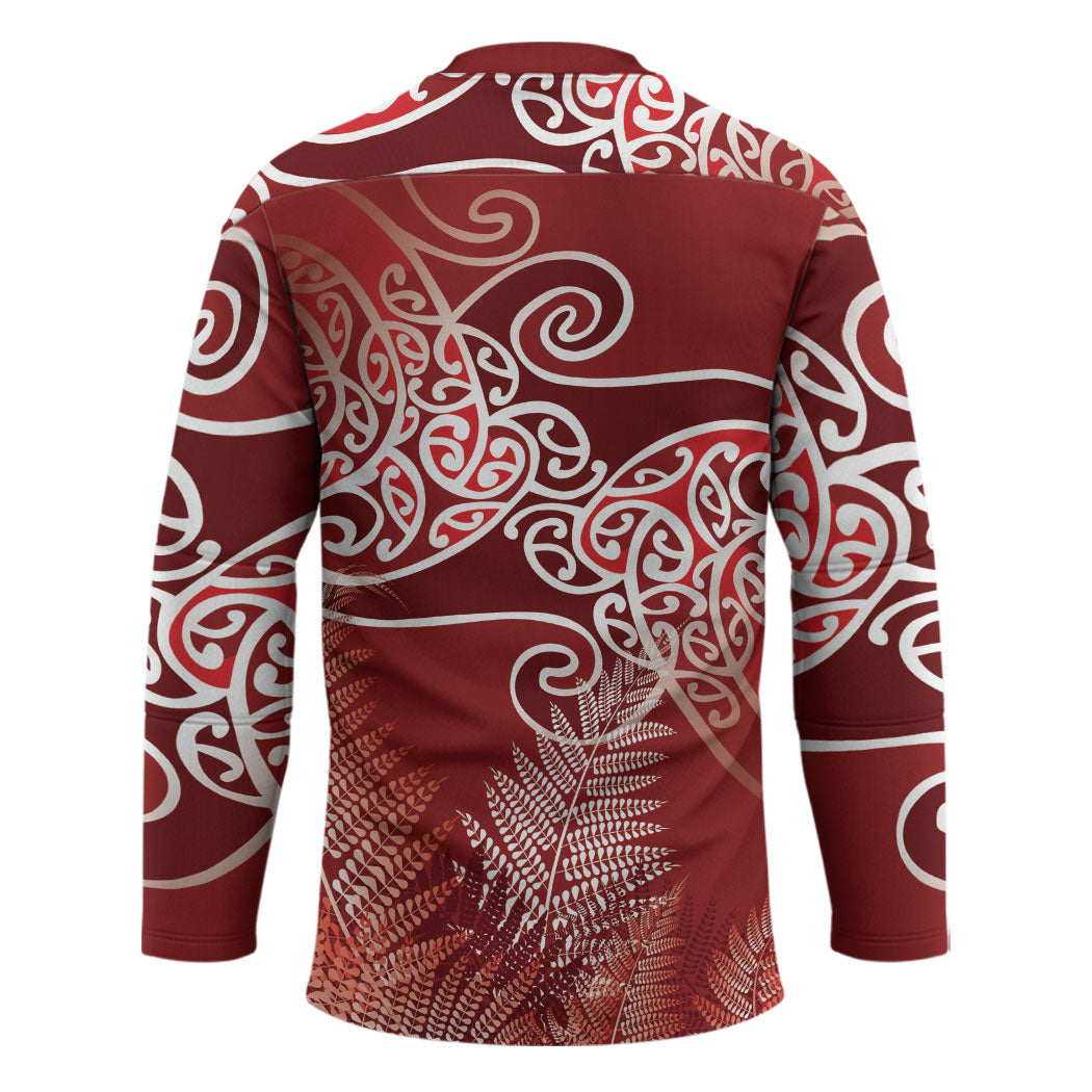 Aotearoa Maori Koru Curves Hockey Jersey Silver Ferns - Crimson Red