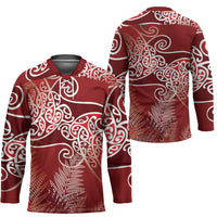 Aotearoa Maori Koru Curves Hockey Jersey Silver Ferns - Crimson Red