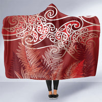 Aotearoa Maori Koru Curves Hooded Blanket Silver Ferns - Crimson Red LT7 One Size Red - Polynesian Pride