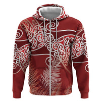 Aotearoa Maori Koru Curves Hoodie Silver Ferns - Crimson Red LT7 Zip Hoodie Red - Polynesian Pride