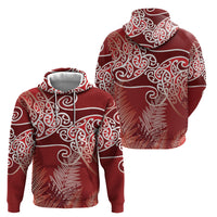 Aotearoa Maori Koru Curves Hoodie Silver Ferns - Crimson Red LT7 - Polynesian Pride