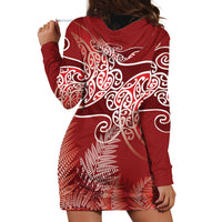 Aotearoa Maori Koru Curves Hoodie Dress Silver Ferns - Crimson Red LT7 - Polynesian Pride