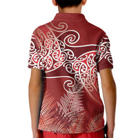 Aotearoa Maori Koru Curves Kid Polo Shirt Silver Ferns - Crimson Red LT7 - Polynesian Pride