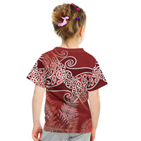 Aotearoa Maori Koru Curves Kid T Shirt Silver Ferns - Crimson Red