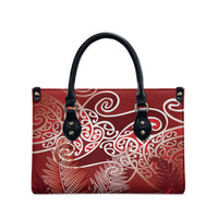 Aotearoa Maori Koru Curves Leather Bag Silver Ferns - Crimson Red LT7 - Polynesian Pride