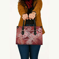Aotearoa Maori Koru Curves Leather Bag Silver Ferns - Crimson Red LT7 - Polynesian Pride