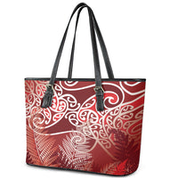Aotearoa Maori Koru Curves Leather Tote Bag Silver Ferns - Crimson Red LT7 - Polynesian Pride