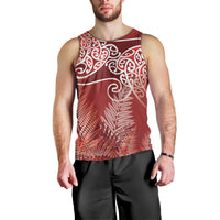 Aotearoa Maori Koru Curves Men Tank Top Silver Ferns - Crimson Red LT7 - Polynesian Pride