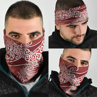 Aotearoa Maori Koru Curves Neck Gaiter Silver Ferns - Crimson Red LT7 - Polynesian Pride