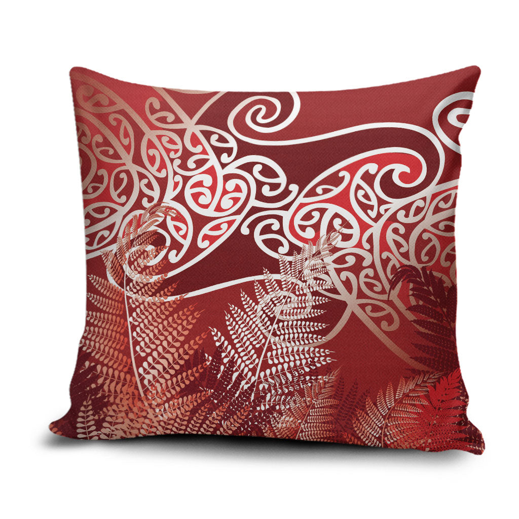 Aotearoa Maori Koru Curves Pillow Cover Silver Ferns - Crimson Red LT7 Red - Polynesian Pride