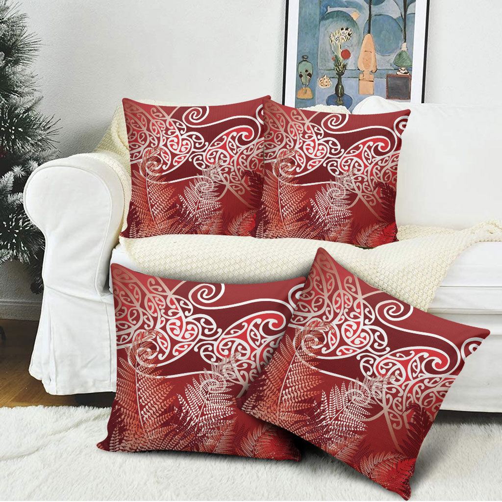 Aotearoa Maori Koru Curves Pillow Cover Silver Ferns - Crimson Red LT7 - Polynesian Pride
