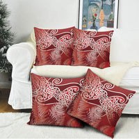Aotearoa Maori Koru Curves Pillow Cover Silver Ferns - Crimson Red LT7 - Polynesian Pride