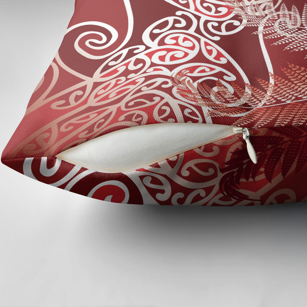 Aotearoa Maori Koru Curves Pillow Cover Silver Ferns - Crimson Red LT7 - Polynesian Pride