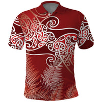 Aotearoa Maori Koru Curves Polo Shirt Silver Ferns - Crimson Red LT7 Red - Polynesian Pride