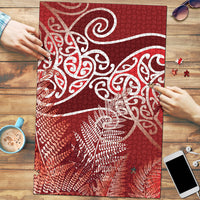 Aotearoa Maori Koru Curves Puzzle Silver Ferns - Crimson Red LT7 Red - Polynesian Pride