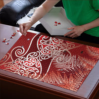 Aotearoa Maori Koru Curves Puzzle Silver Ferns - Crimson Red LT7 - Polynesian Pride