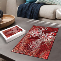 Aotearoa Maori Koru Curves Puzzle Silver Ferns - Crimson Red LT7 - Polynesian Pride