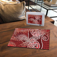 Aotearoa Maori Koru Curves Puzzle Silver Ferns - Crimson Red LT7 - Polynesian Pride