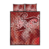 Aotearoa Maori Koru Curves Quilt Bed Set Silver Ferns - Crimson Red LT7 - Polynesian Pride