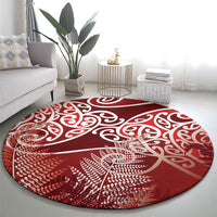 Aotearoa Maori Koru Curves Round Carpet Silver Ferns - Crimson Red
