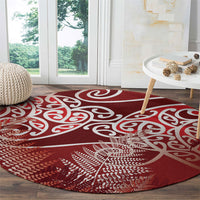 Aotearoa Maori Koru Curves Round Carpet Silver Ferns - Crimson Red
