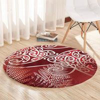 Aotearoa Maori Koru Curves Round Carpet Silver Ferns - Crimson Red
