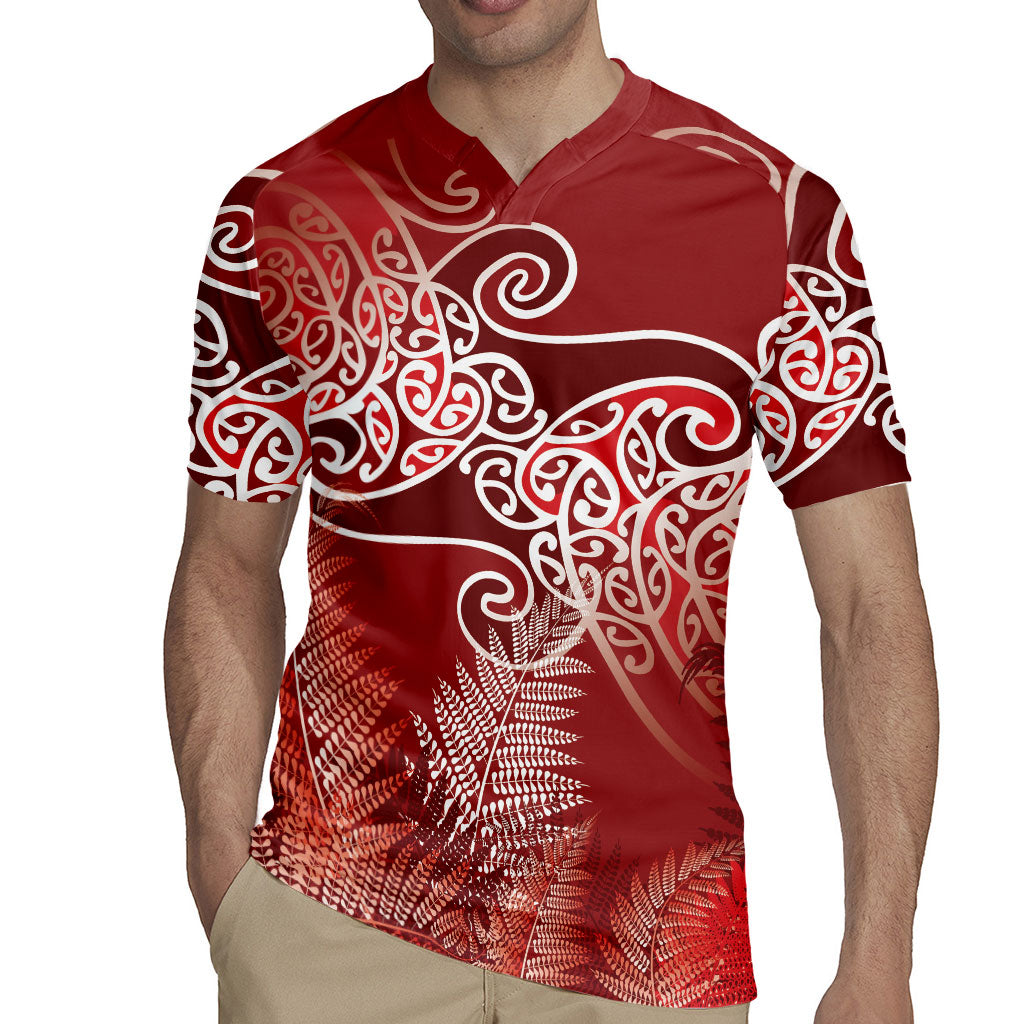 Aotearoa Maori Koru Curves Rugby Jersey Silver Ferns - Crimson Red LT7 - Polynesian Pride