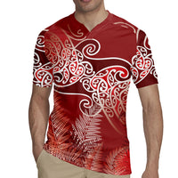 Aotearoa Maori Koru Curves Rugby Jersey Silver Ferns - Crimson Red LT7 - Polynesian Pride